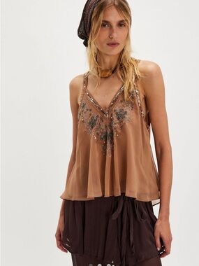 NWT Free People The Way You Move Tank Caramel Combo L